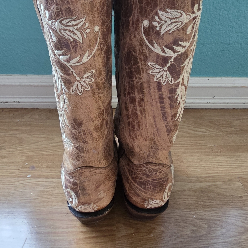 Corral Western Cowgirl Boots Embroidered Tan Brown Leather - Picture 4 of 11